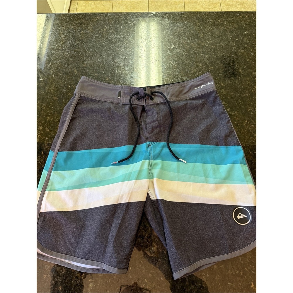 Quiksilver Men's Board Shorts Highline Sz 29 Striped Surfer Skater Swim Gray Blu